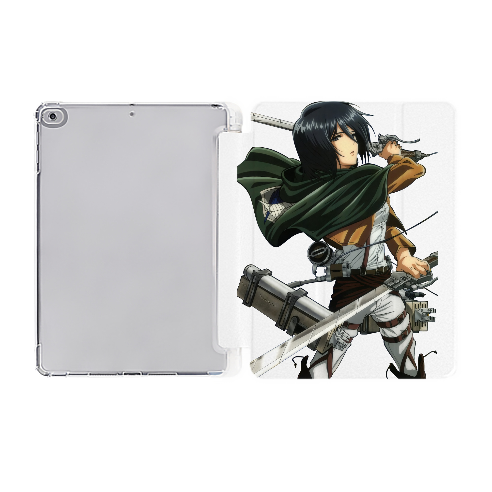 （画像用） 進撃の巨人 ミカサ·アッカーマン Attack on Titan Mikasa Ackerman IPad ケース ペン収納付き 三つ折りスタンド PUレザー×シリコン 対応機種9.5/10.5/10.9インチ